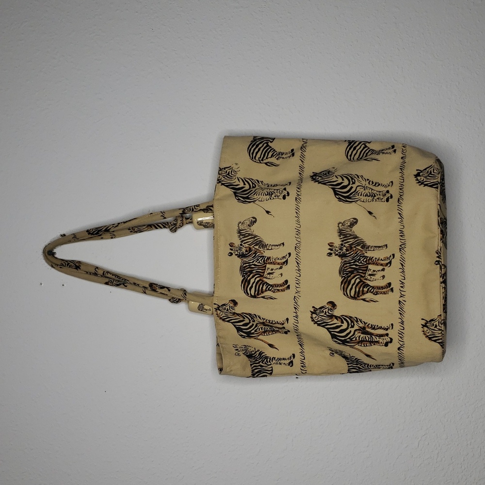 Zebra Novelty Print Canvas 100% Cotton Large Tote Bag Safari Beachy Vacation - Picture 5 of 16